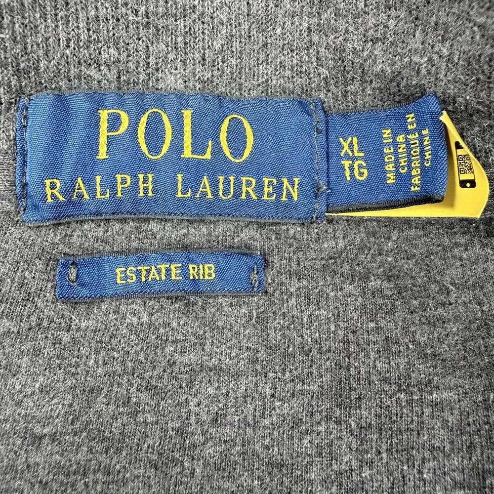 Polo Ralph Lauren Men's Estate Rib 1/4 Zip Pullover Sweater XL Gray‎ Preppy